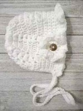 crochet handmade baby flower bonnet hat white 3/6 month 1pc new