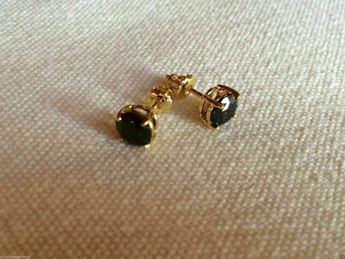 2 Ct Round Cut Lab Created Black Diamond Stud Earrings 14K Yellow Gold Plated - Picture 5 of 6