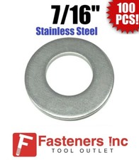(100) 7/16" Stainless Steel Flat Washers (18-8 Stainless) 1-1/8" OD / .050 Thick