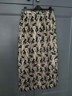 Black Gold Jacquard Vintage 1960s Cocktail Maxi Skirt size UK 10