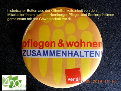 400 Jahre p&w Hamburg Anstecknadel Button Abzeichen Pflegedienst Gewerkschaft
