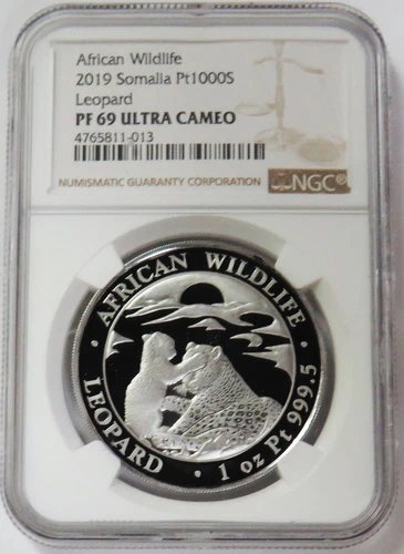 2019 PLATINUM SOMALIA *30 MINTED 1oz NGC PF 69 UC LEOPARD WILDLIFE 1000 SHILLING