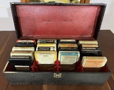 Vintage 8 Track Tape Storage Case, Black Faux Alligator Media With 16 Tapes