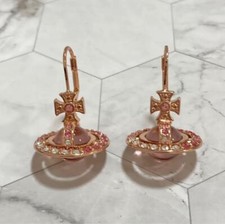 Vivienne Westwood Earrings rhinestone orb pink gold and pink w/drawstring 2cm