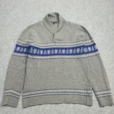 King-Louie Womens Lambswool Sweater Size L - 40 Grey Blue Shawl Nordic Fair Isle