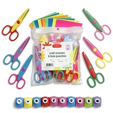 Pattern Edge Craft Scissors 6pcs with 10pcs Hole Punches 10pcs Colorful Papers