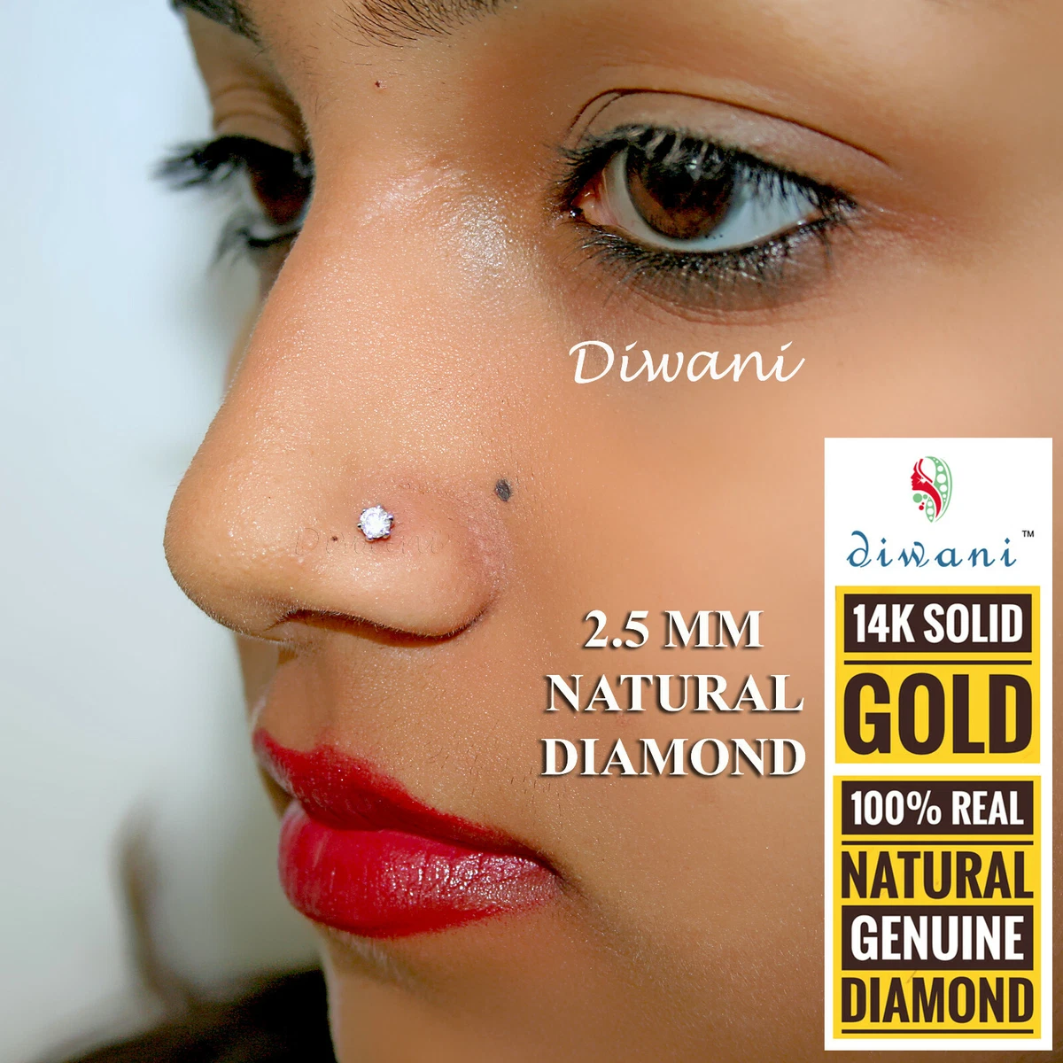 14k gold nose stud on sale with diamond