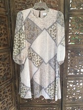 CALVIN KLEIN Tan Paisley Boho Delicate Chiffon EZ Fit Dress Sz 4 New with Tags