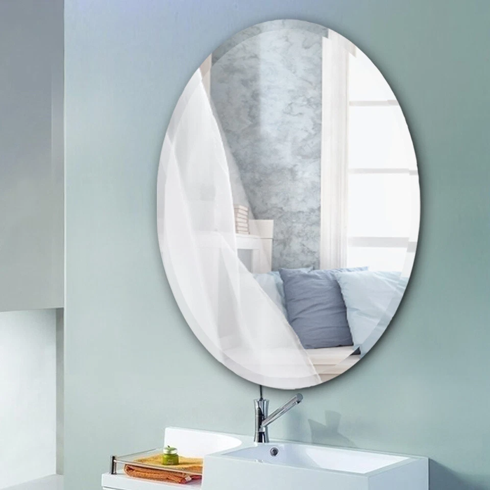 Bevelled Frameless Glass Bathroom Mirror Home Vanity Makeup Stick on Wall Mirror - Image 2 of 4