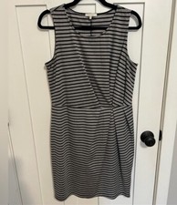 Pleione Grey Striped Sheath Sleeveless Pleated Waist Ponte Knit Career Dress S