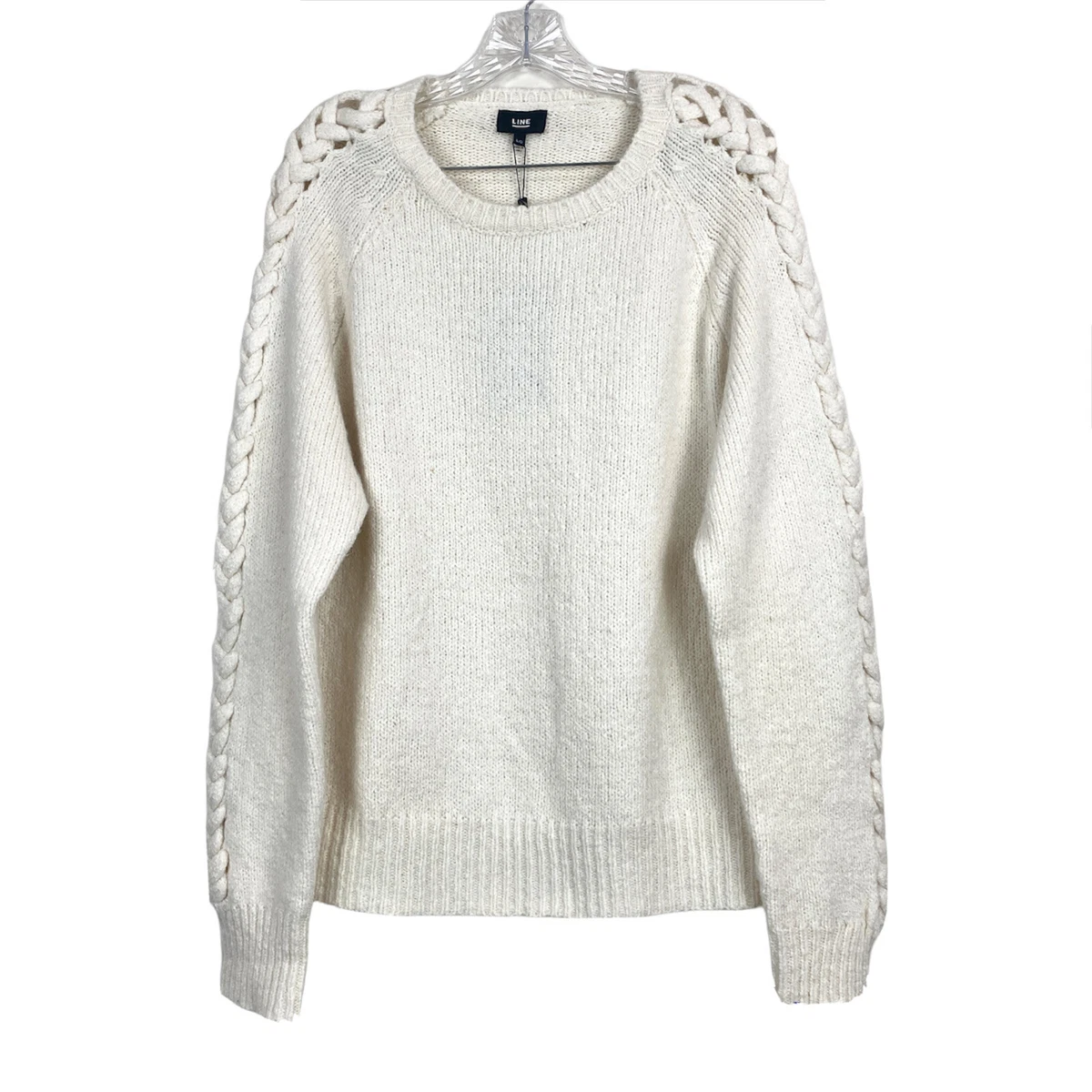 Line The Label Knit Sweater Cotton Alpaca Blend Braided Long Sleeve Ivory L New