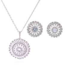 Rhodium Plated Cubic Zirconia Pendant Necklace and Earrings Set.