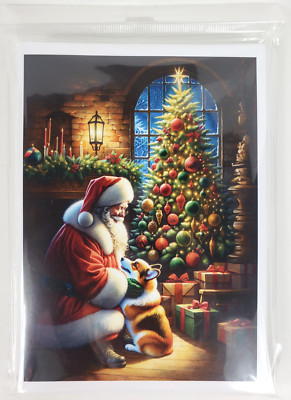 Corgi and Santa Claus Christmas Cards and Envelopes Pack of 8 Sealed