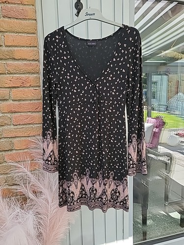 Sexy MINI Blumenkleid Gr. 38 Schwarz Rose Wie Neu Langarm Mille Fleur