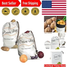Eco-Friendly Storage Bags for Potatoes & Onions - 2 Pack, Easy Clean Design