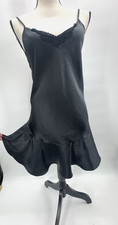 VTG 90s Whimsigoth Black Slip Dress Large Drop Waist Satin Ruffle Hoco Rush