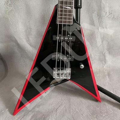 Black Electric Bass Guitar Rounded Fret Edge Chrome Hardware Set in Fixed Bridge