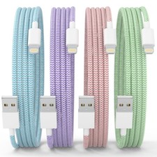 MFi Certified USB A to Lightning Cable, Nylon Braided, 6ft, 4-Pack, Fast Charge
