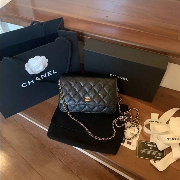 Chanel WOC Caviar Black Gold Lychee Leather Shoulder Bag