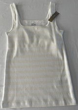 NWT JCrew Perfect Fit Optic White  Ivory Stripe Square Neck Tank w/ Shelf Bra S