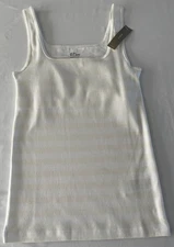 NWT JCrew Perfect Fit Optic White & Ivory Stripe Square Neck Tank w/ Shelf Bra S
