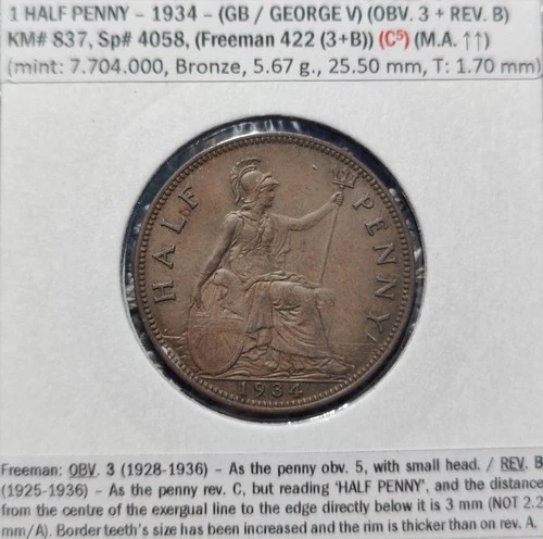 1934 George V Half Penny — photo from the most recent tracked eBay sale