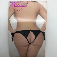 Seven Till Midnight Peak a Boo Lace Panty 3X/4X Black Ribbon Side Ties Lurex