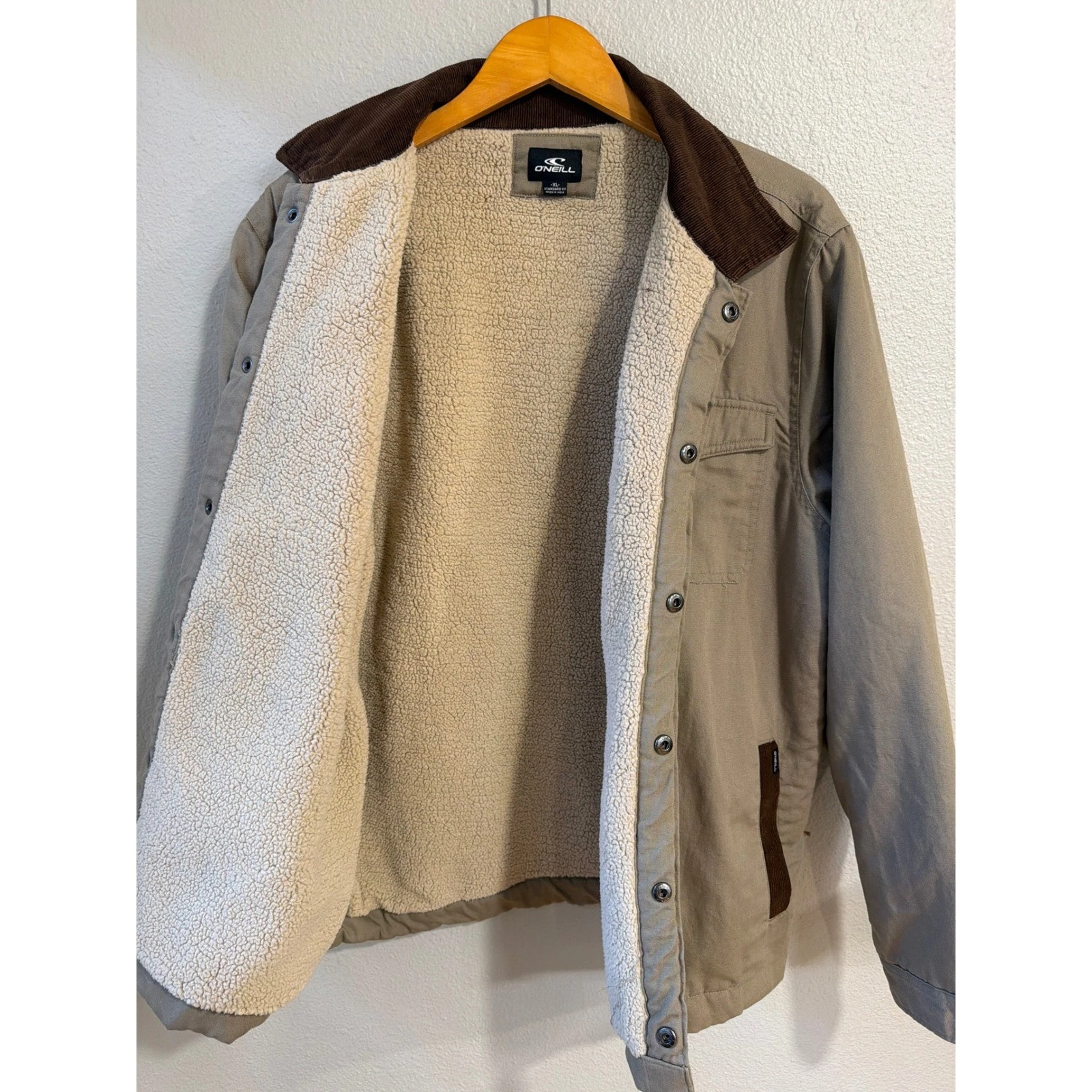 O'Neill Canvas Jacket Mens XL Tan Sherpa Lined Corduroy Collar Workwear Barn