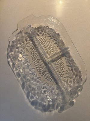 Pretty Floral Glass Serving Dish For Nuts, Fruits, Veggies With Sections