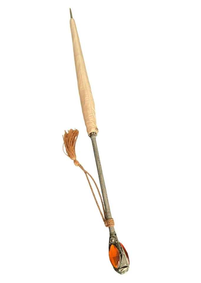 Sombrilla Nailon Rhodia vintage mango plateado ornamentado y detalles de gemas naranjas HS297 Foto 3 de 4