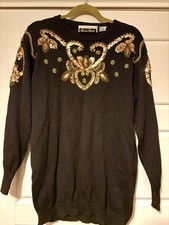 Vintage 90's Dana Scott Black with Gold Sequin Long Sleeve Sweater Size Large