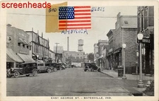WWII 1941 BATESVILLE INDIANA POSTCARD East George St. AMERICAN FLAG ADD ON