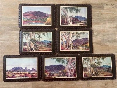 Vintage 1960's Albert Namatjira Prints Placemats. Rare Set of 7 - Bild 1 von 4
