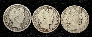 Barber Half Dollar Lot of 3 Mixed Dates / MM 90% (L105)