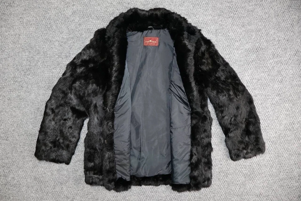 Abrigo de piel de conejo Sergio Valente vintage negro hecho en Hong Kong L Foto 4 de 4