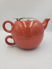 Certified International Orange Teapot With Infuser And Matching Mug