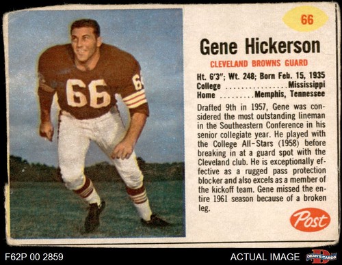 Gene Hickerson #66 1962 Post Cereal card