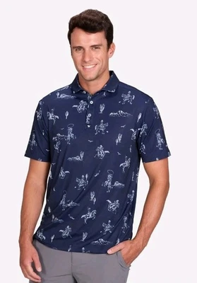 Bad Birdie Core Yeehaw Golf Polo Mens Western Dark Navy