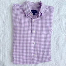 Scott Barber Cotton Lavender Gingham Short Sleeve Button Down Shirt Large EUC