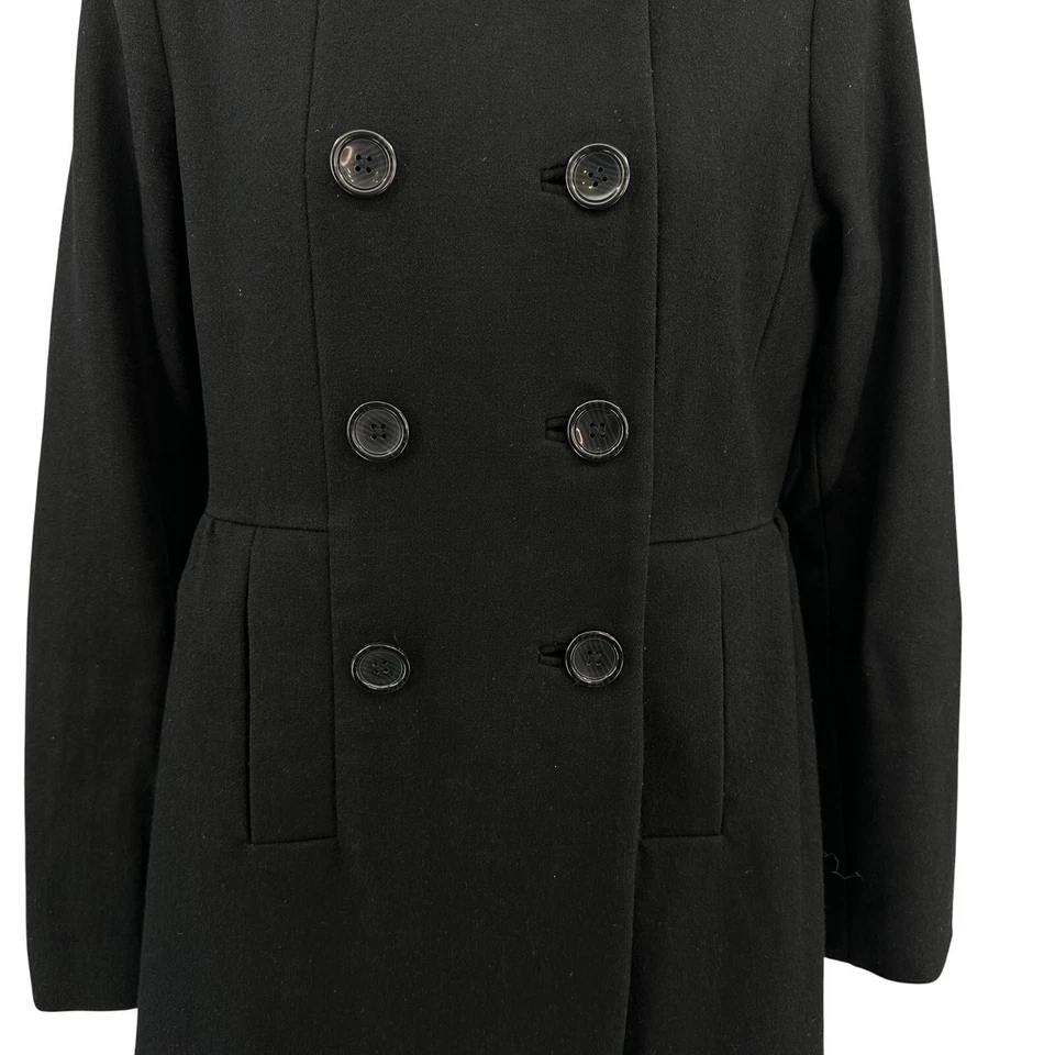 Chaquetón Banana Republic WMNS S Negro Mezcla de Lana Cuello Abotonado Mangas Largas Foto 4 de 4