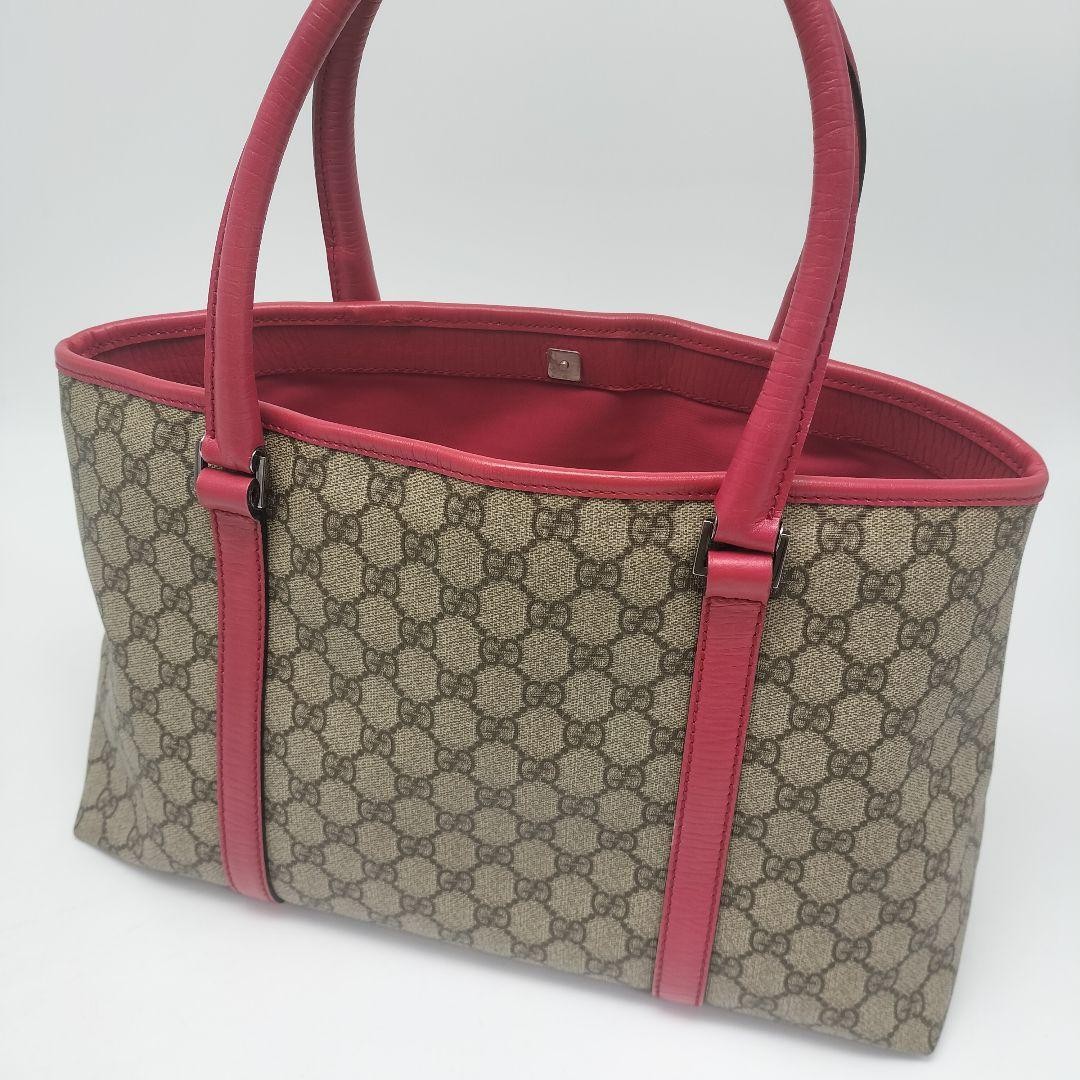 Gucci Tote Bag GG Pattern Leather PVC Beige Red Pink Authentic Excellent thumbnail 5