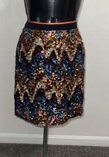 Maeve Anthropologie Black Coral Multi Sequin Flame Stitch Skirt Mini Women Sz 0