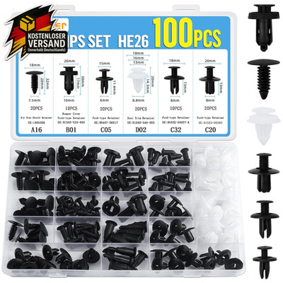 Auto Befestigungsclips Set 100 Stück, universal Kunststoff Clips für Karosserie