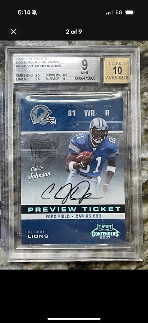 2007 Leaf Limited Preview Ticket Calvin Johnson Auto /25 BGS 9 With 10 Auto