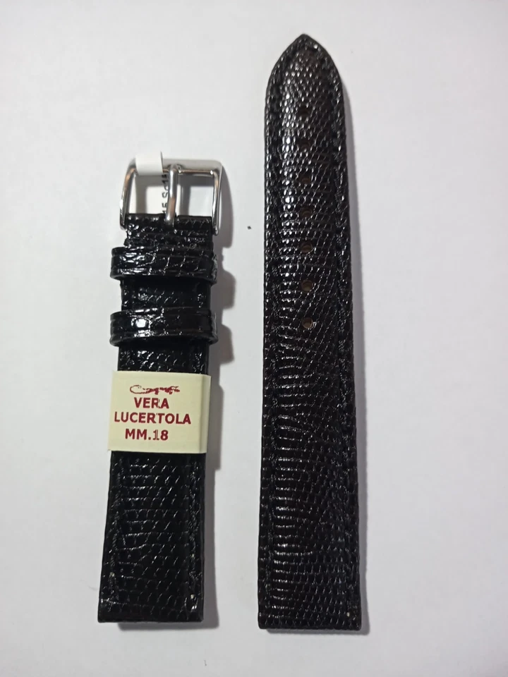 Cinturino Montre En Cuir Véritable Serpent Iguan e 2 Pièces 18 mm Noir - Photo 1/2