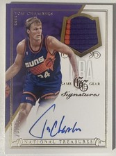 2013-14 NATIONAL TREASURES TOM CHAMBERS GAME GEAR ON CARD AUTO PATCH #23/25 SUNS