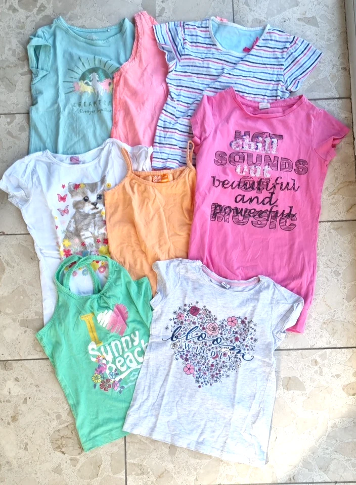8 C&A Mädchen 122 128 T Shirt Träger Tank Tunika Top Kurzarmshirt Sweat Jersey - Bild 1 von 1