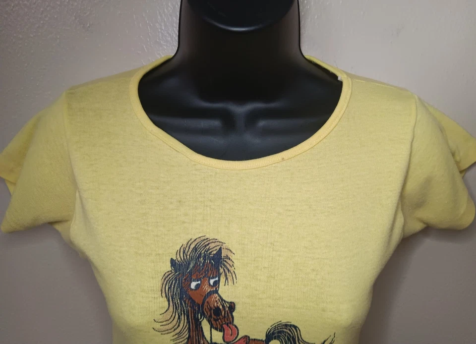 Винтажная женская маленькая футболка 70-х Norman Thelwell Pony кукла юмористическая футболка с лошадью - Изображение 2 из 4