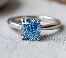 2 CT Blue Color Cushion Cut Solitare VVS1 Dia...