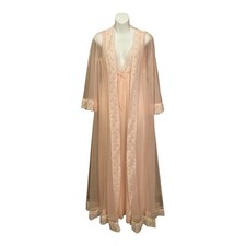 Miss Elaine Vtg Hearts Coquette Peignoir Pink Union Tag Sz S Robe Nightgown Set